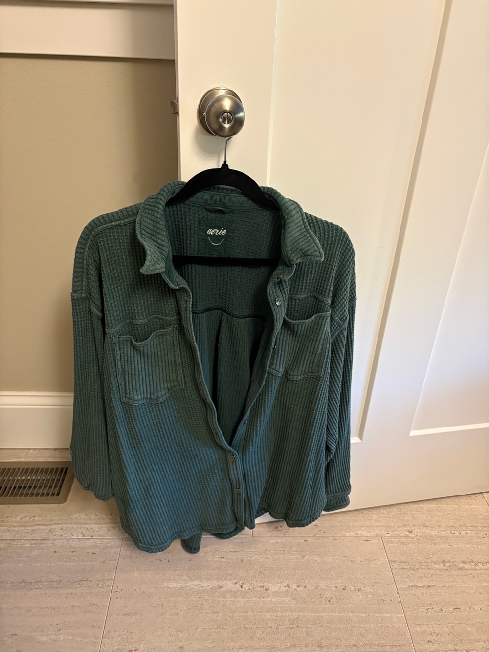 aerie Dark Teal Waffle-Knit Button-Up Shirt
